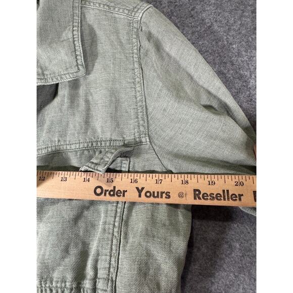Nicole Miller New York Top Women M Long Sleeve Green Button Front Linen Blend - Picture 4 of 7